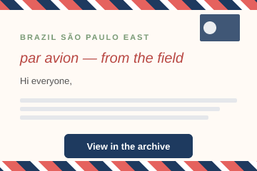 Airmail: red-and-blue striped border, italic eyebrow
